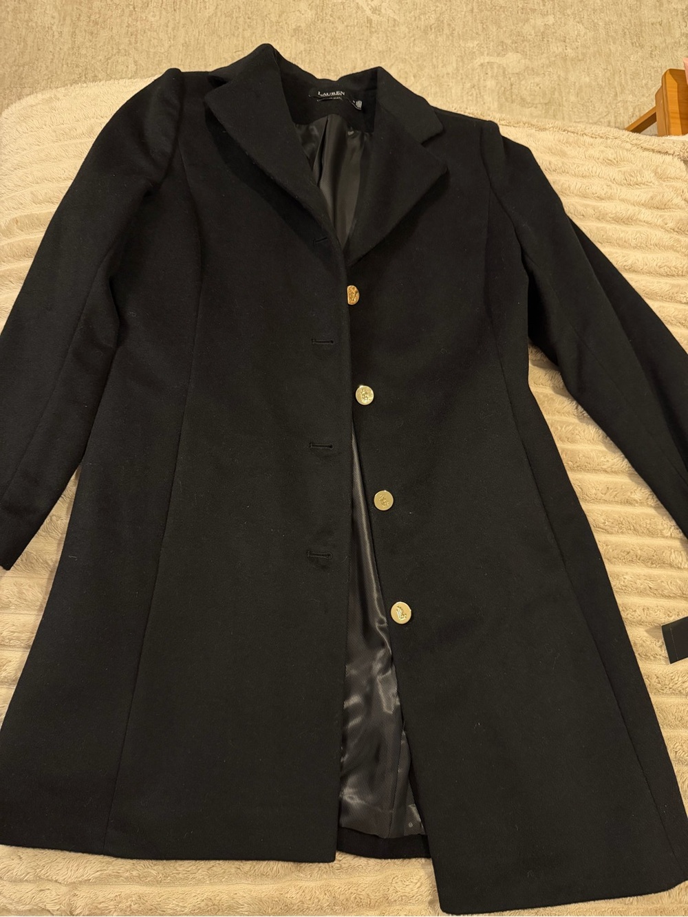 Wool-Blend Black Ralph Lauren Women's Coat with Gold Buttons size 12